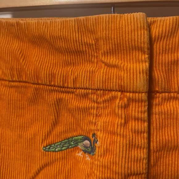 J Crew Orange Corduroy Miniskirt with Peacocks 2000s - Picture 3 of 11